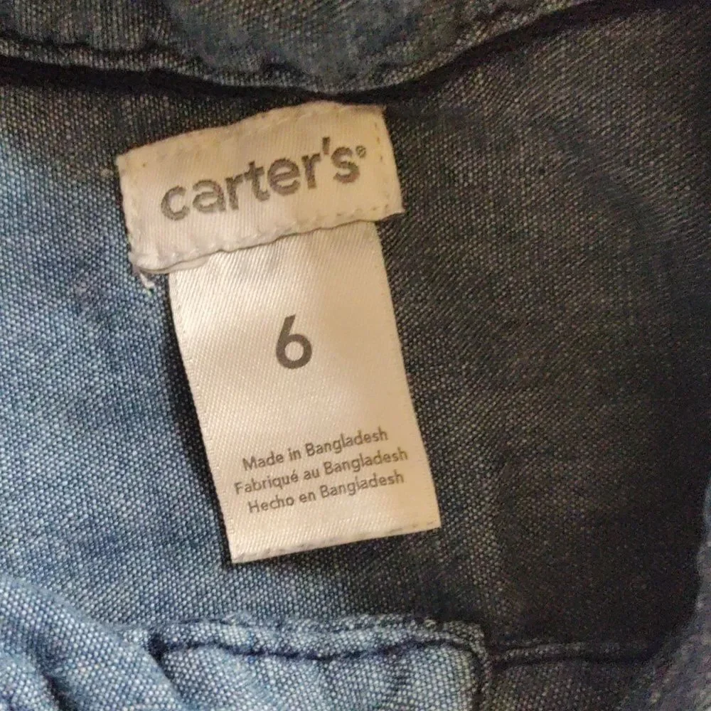 Carters Denim Button Up Shirt size 6 Long Sleeve Cotton Spring Easter